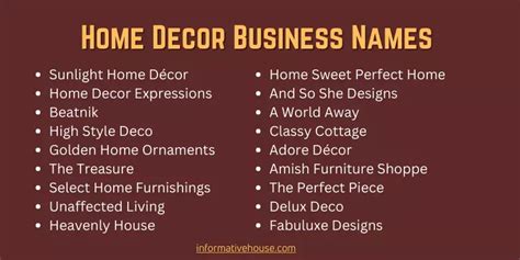 Top Home Decor Business Name Ideas