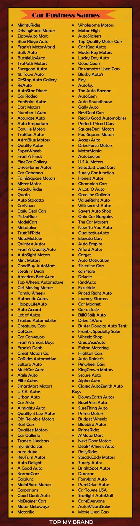 Best Car Accessories Business Name Ideas