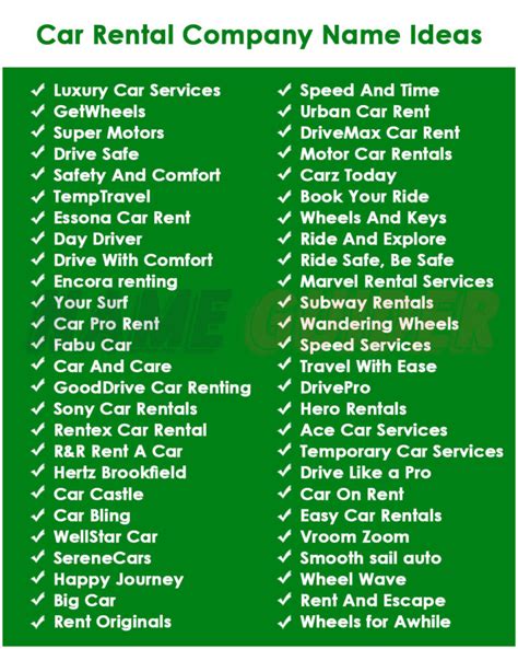 Best Car Rental Business Name Ideas 2023