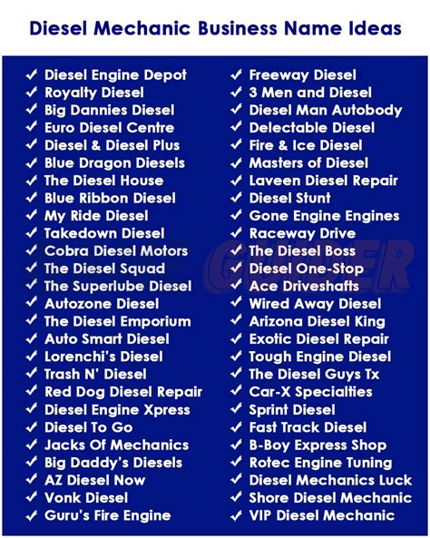Best Diesel Mechanic Business Name Ideas 2023