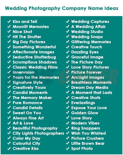 Top Wedding Photography Business Name Ideas